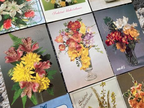 Retro pohľadnice kytice 80-90te roky, 