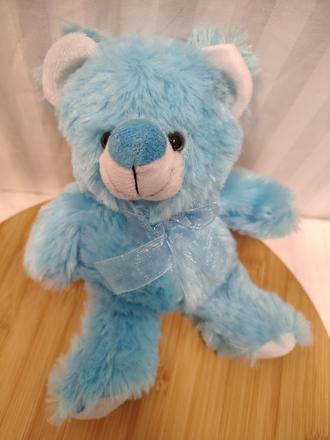 Plyšový modrý medveď s mašlou, 22 cm, 