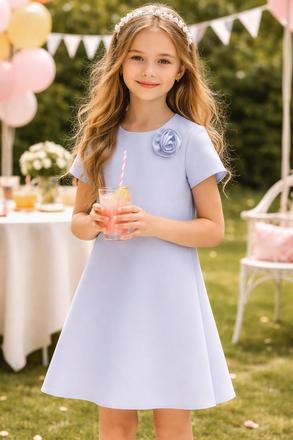 Dievčenské spoločenské šaty svetlomodré s kvetom, 134 / 158