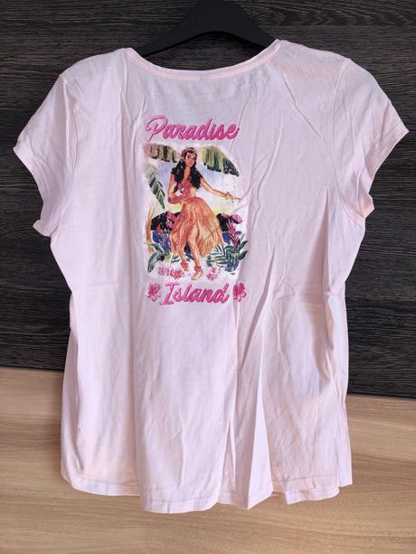 Ruzove bavlnene tricko s obrazkom vzadu 44, 44