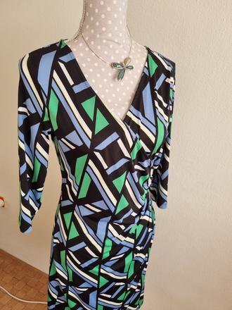 Čierno-zeleno-modro biele elast.šaty orsay 38, orsay,38