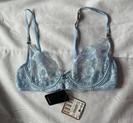 Nová bledomodrá čipkovaná podprsenka, 75 b, 75b