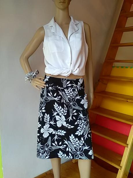 Čiernobiely set - sukňa, blúzka, šatka, h&m,m
