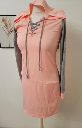 Ružová predĺžená mikina s kapucňou, m