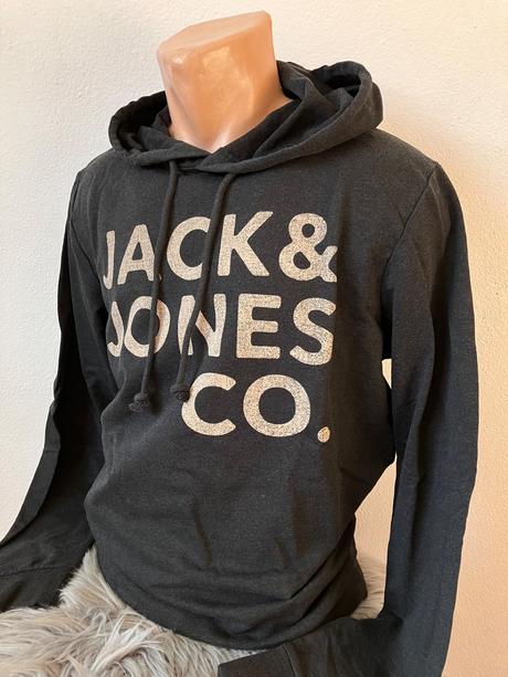 Sivá mikina s kapucňou a nápisom jack&jones (l), l
