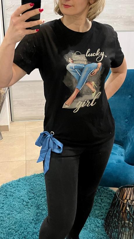 Dámske tričko s potlačou a mašličkou (l/xl), l / xl