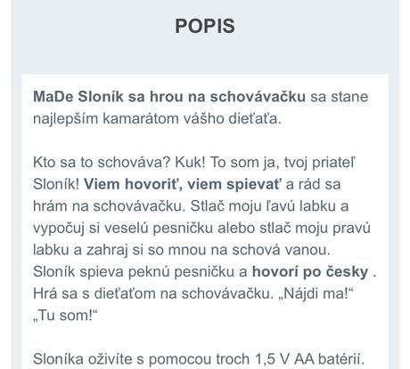 Made hračka sloník, 