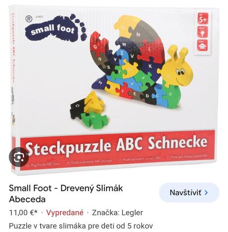 Drevené puzzle - slimák abeceda, 