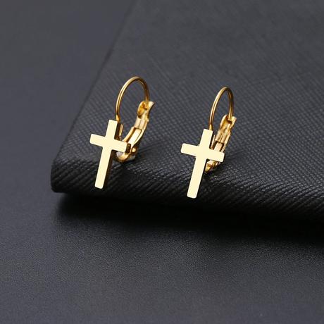 Oceľové náušnice na klapku - zlatý krížik,