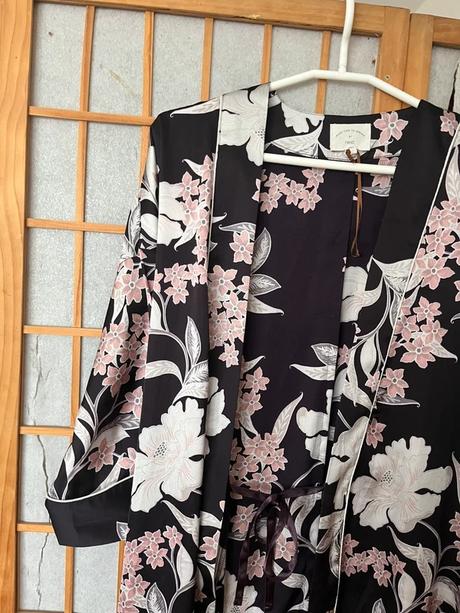 Čierne kimono dlhé/ čierny župan/ kvetinový prehoz, next,xl