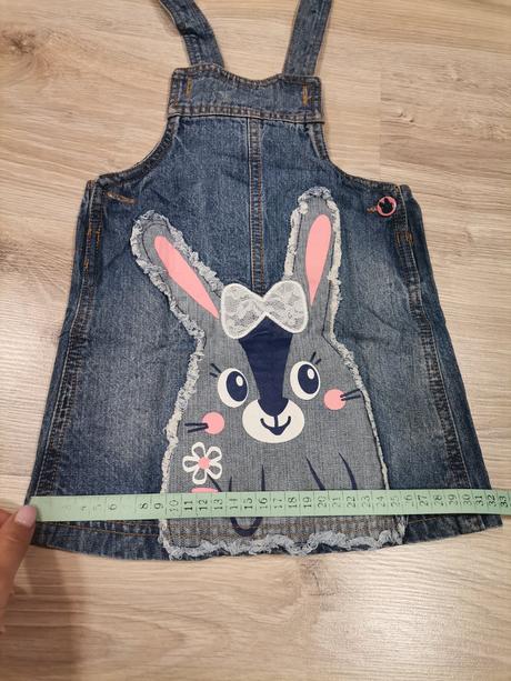 Dievčenské riflove šaty so zajacom + biele tričko, ergee,74