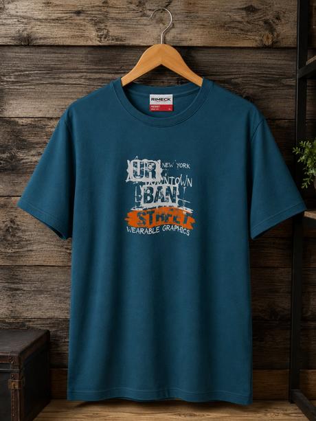 Pánske petrolejové tričko rimeck s potlačou urban, 4xl - xxxl