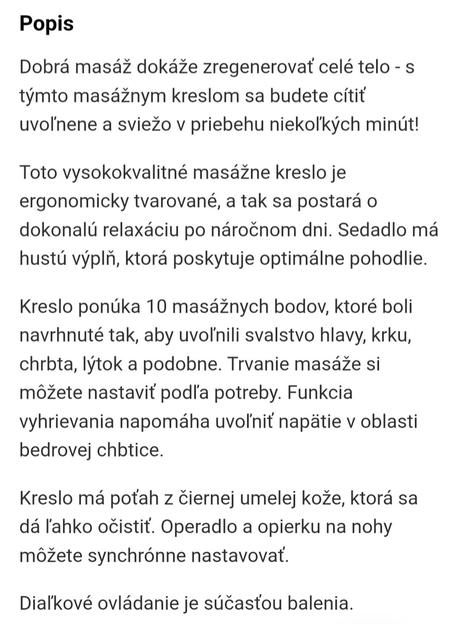 Masážne kreslo,  10 funkcií, 