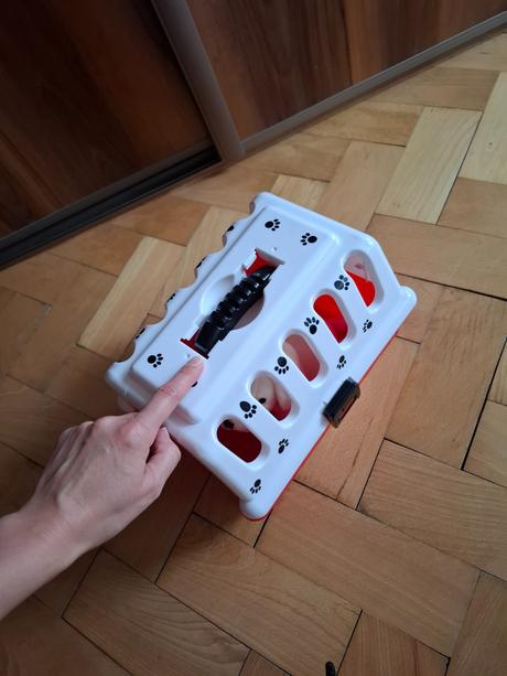 Psík v prenosnej klietke,