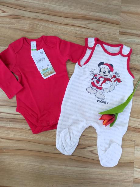 Vianočné mickey dupačky s bodynkami bio cotton, 62
