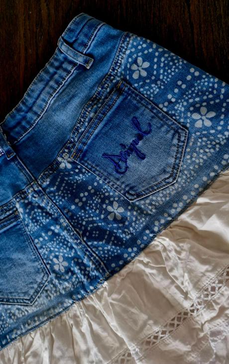 Krasna suknicka z makkej rifloviny krajkovy okraj, desigual,164