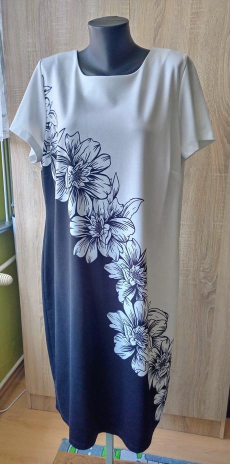 Elegantné čierno-biele plus-size šaty, bonprix,48