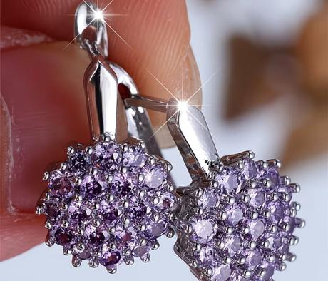 Nausnice bledofialove kamienky, bizuteria, 