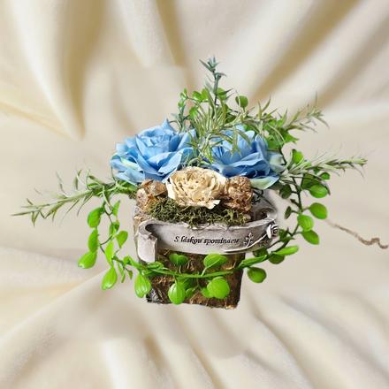 Ikebanka s anjelikom na urnový hrobček, modrá, 