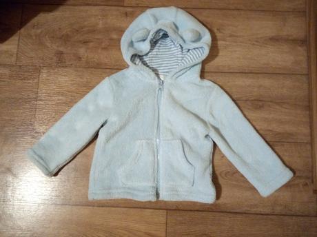 Bledomodrá flísová mikina s uškami 74/80 top stav, 80