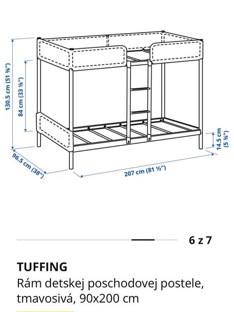 Poschodova postel ikea tuffing, šírka (cm): 90,dĺžka (cm): 200