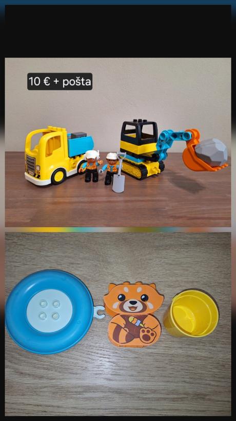 Lego duplo nákladiak a pásový bager + darček, 