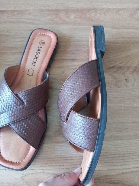 Hnedé kožené šľapky lasocki 39, lasocki,39