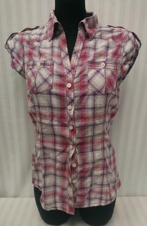 Dámska károvaná ružovo fialová blúzka, piaza, m, m