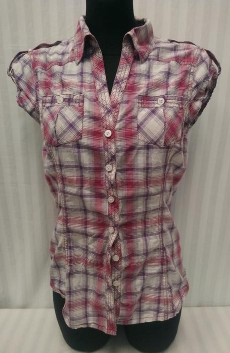 Dámska károvaná ružovo fialová blúzka, piaza, m, m