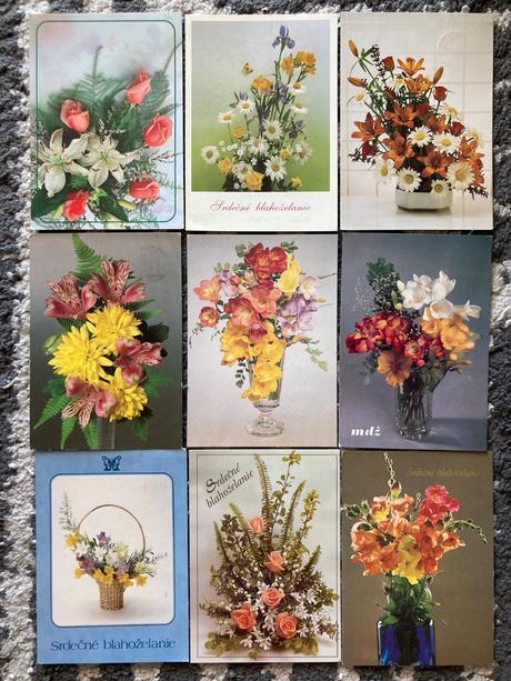 Retro pohľadnice kytice 80-90te roky, 