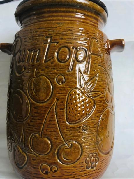 Velky rumtopf motiv ovocie hnedy dzban, 