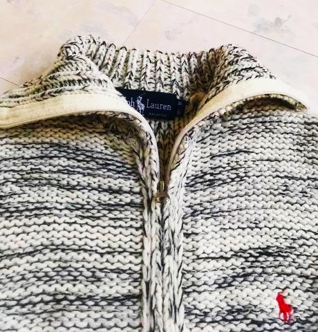 Vlnený sveter na zips polo od rl, ralph lauren,s