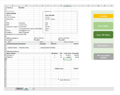 Vystavovanie faktúr (neplatiteľ) -automatiz. excel,