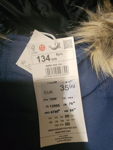 Prešívana tepla bunda zateplena 128 a 134, reserved,128 / 134