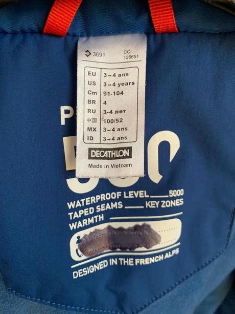 Chlapčenská lyžiarska bunda wedze a rukavice, decathlon,104