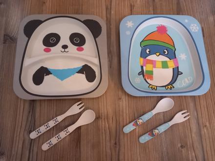 Sada pre deti tanier + pribor z bambusu, 