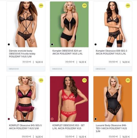Bielizeň a sady obsessive dopredaj z eshopu, obsessive,l / m / s / xl