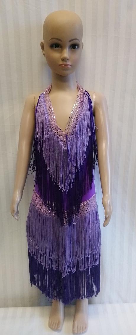 Kostým latino fialové šaty so strapcami a flitrami,