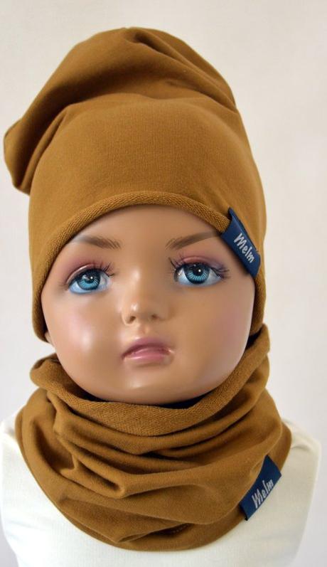 Set čiapka a nákrčník tmavá horčica,