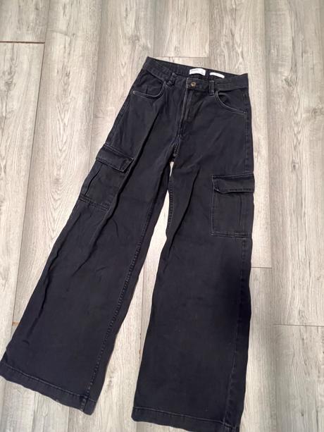 Bershka široké čierne rifle, bershka,xs