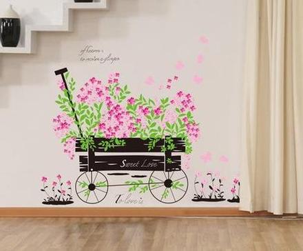 Nálepka na stenu vozík s kvetmi sweet love,