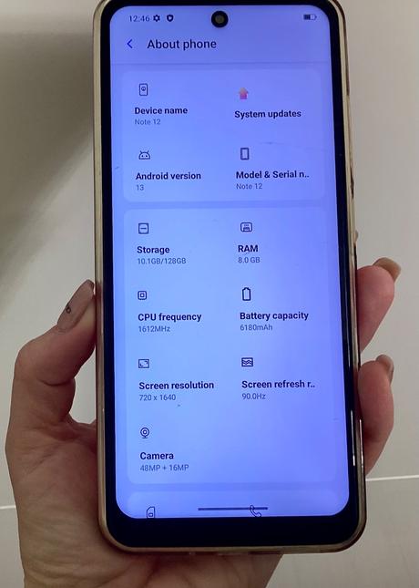 Mobil hotwav note 12, 