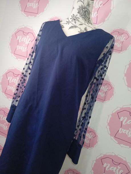 Modré šaty so sieťovými rukávmi, 40