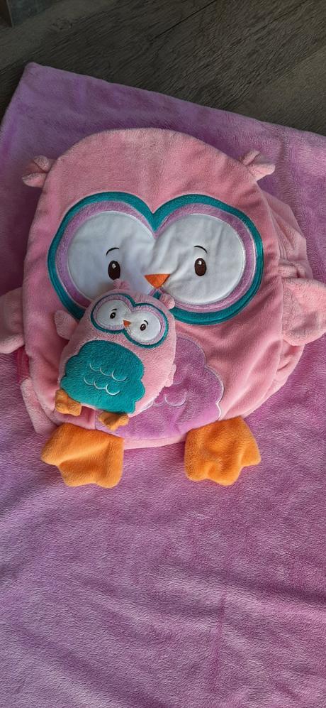 Sada ruzova sova ruksak, hracka, deka,