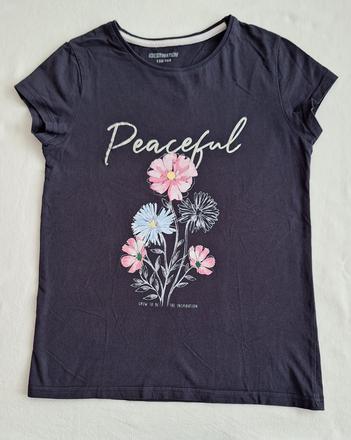Tričko tmavomodré s kvetinami, 158