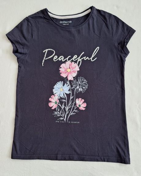 Tričko tmavomodré s kvetinami, 158