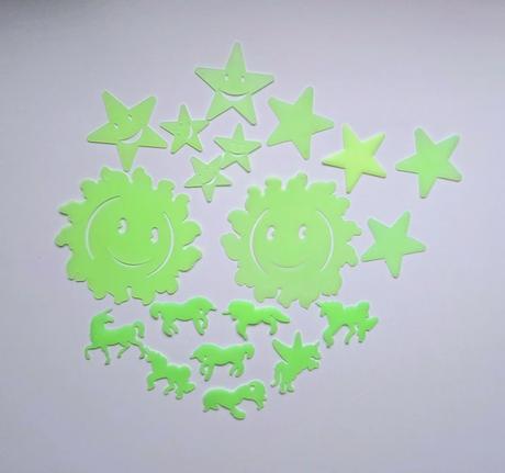 Fosforovo svietiaci set 19ks hviezdy, jednorožce,