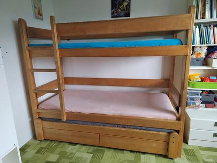 Poschodová posteľ s výsuvným 3. lôžkom, šírka (cm): 90,dĺžka (cm): 200