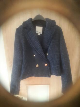 Sako - typ chanel - bouclé tvíd, farba navy blue, bonprix,38