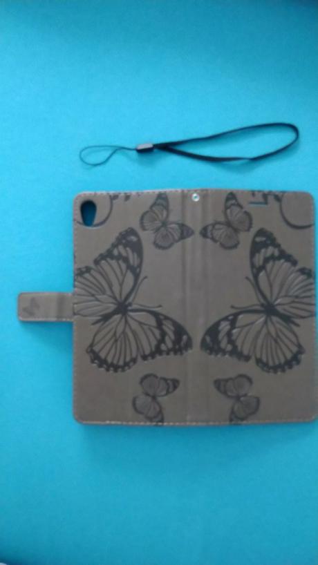 Kožený šedý obal na mobil s motýlikmi, sony